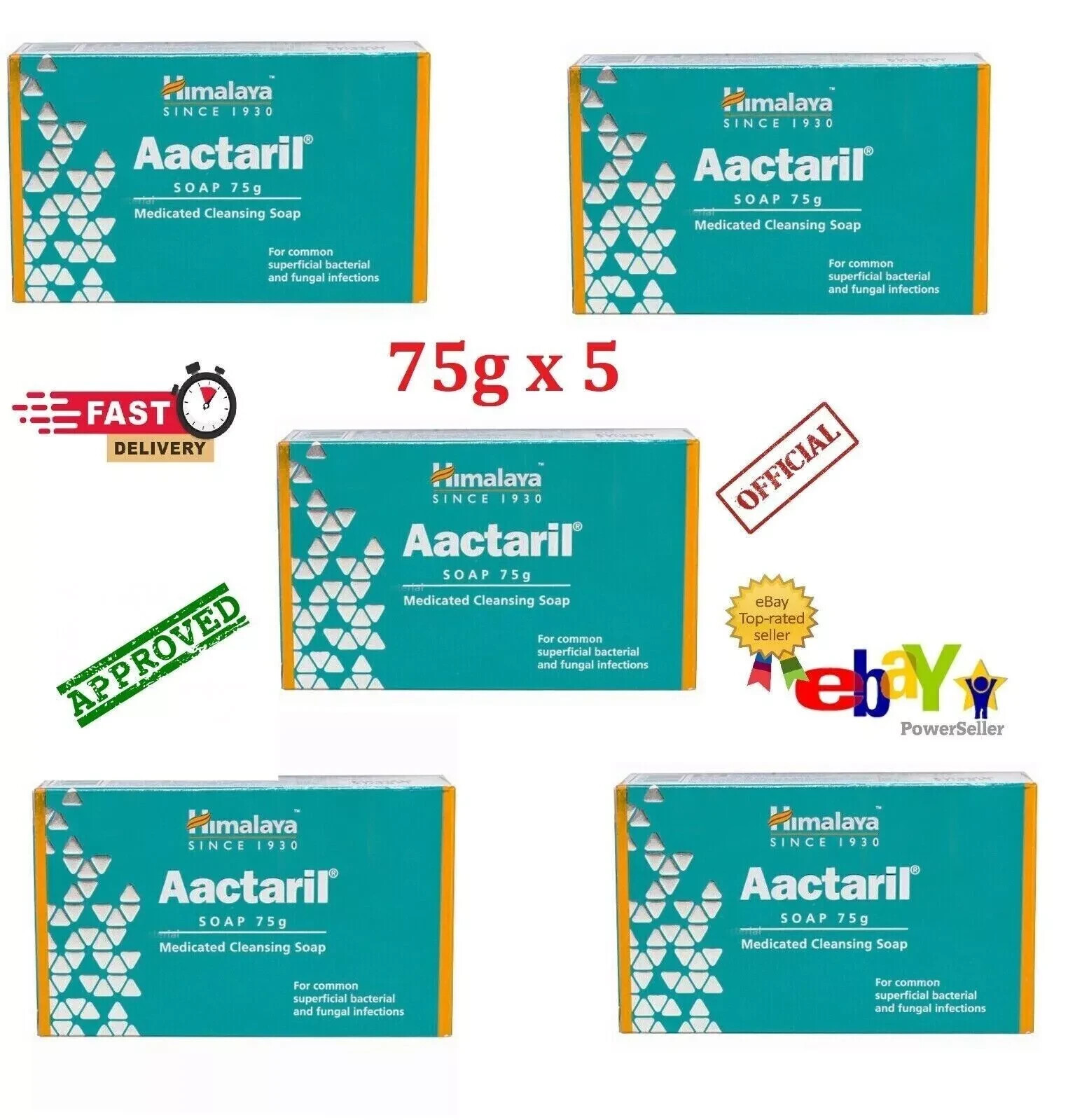Himalaya Aactaril Soap – Pack of 5 x 75g | Medicated Cleansing Soap |