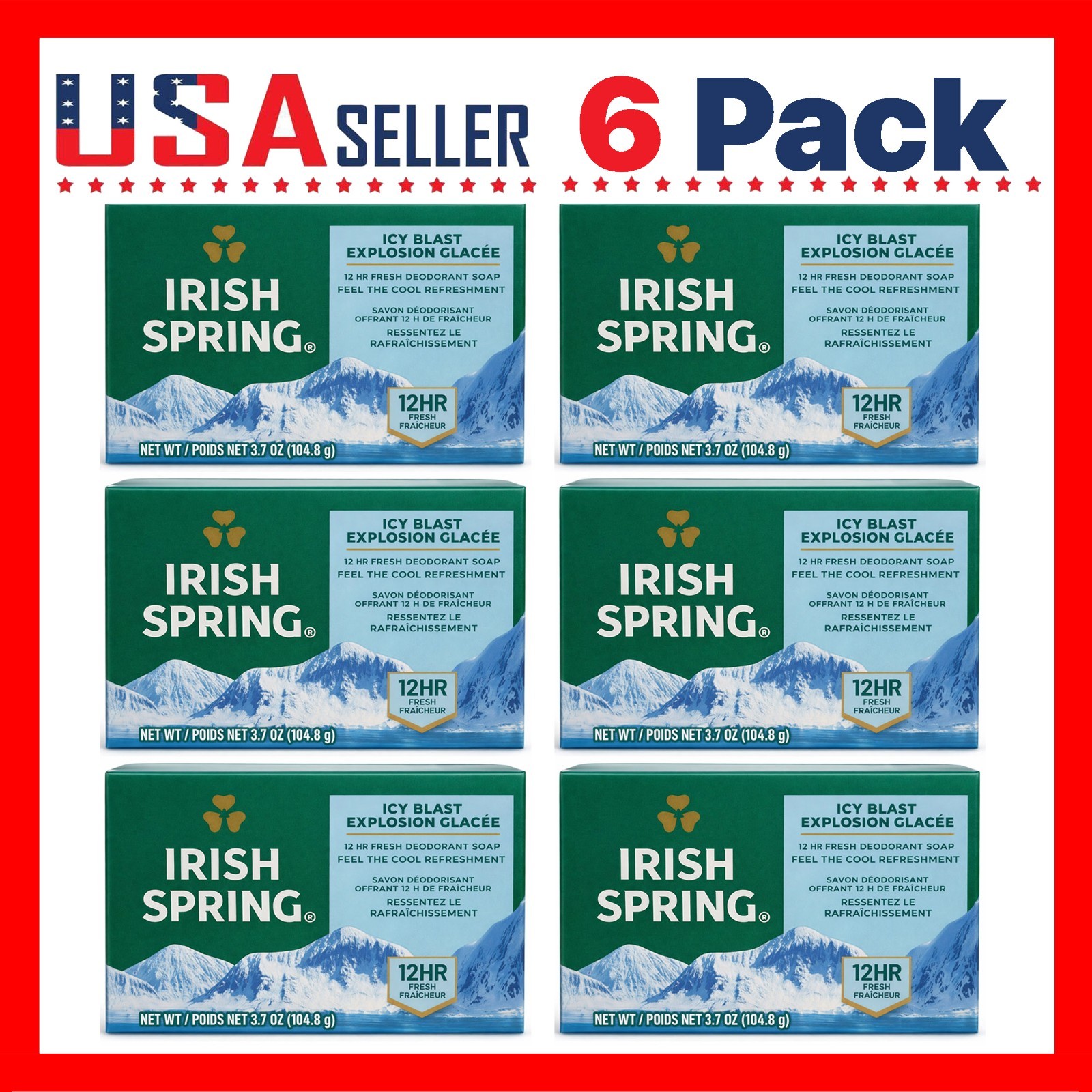 Irish Spring Icy Blast Bar Soap for Men x [6 Pack], Fresh Cooling 3.7 oz