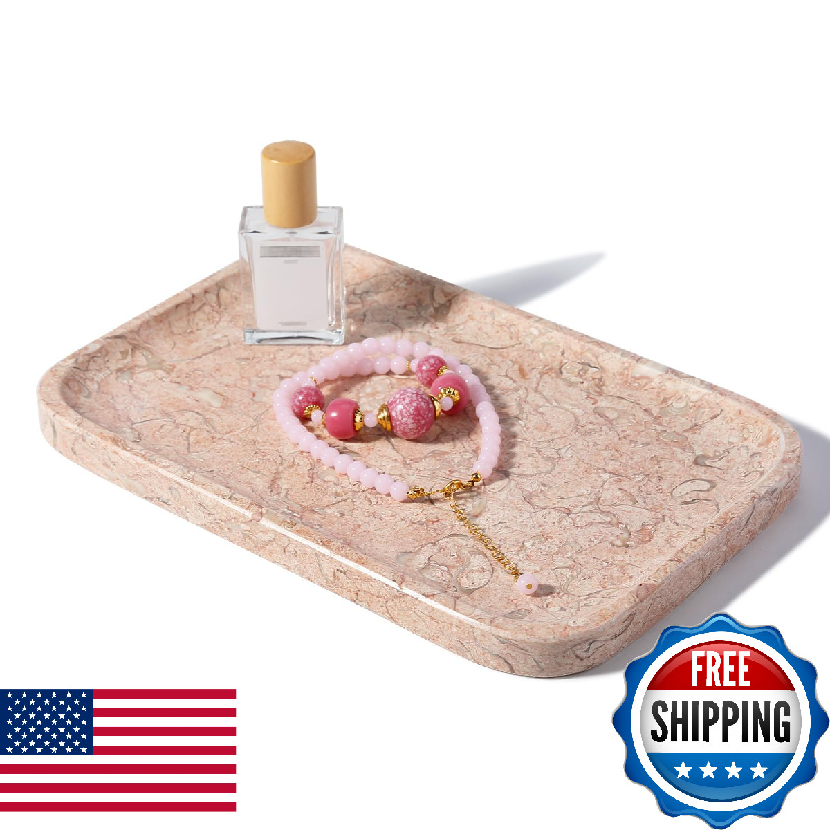Koville Marble Tray, 12″x8″ Natural Marble Vanity Tray for Countertop Bathroom K