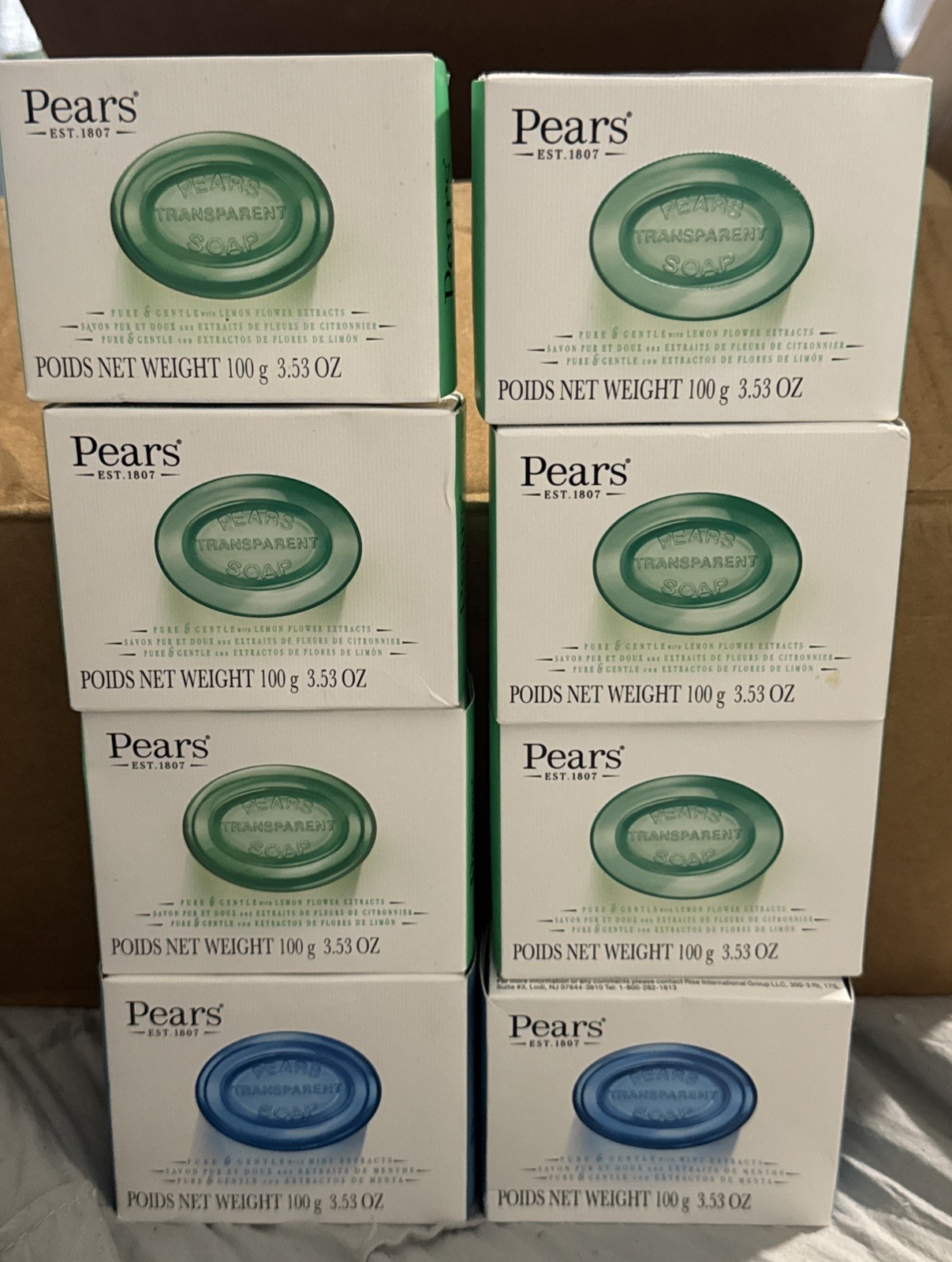 8 Pack Pears Pure & Gentle Transparent Soap 3.53 oz/100 g Bar Soap BLUE & GREEN
