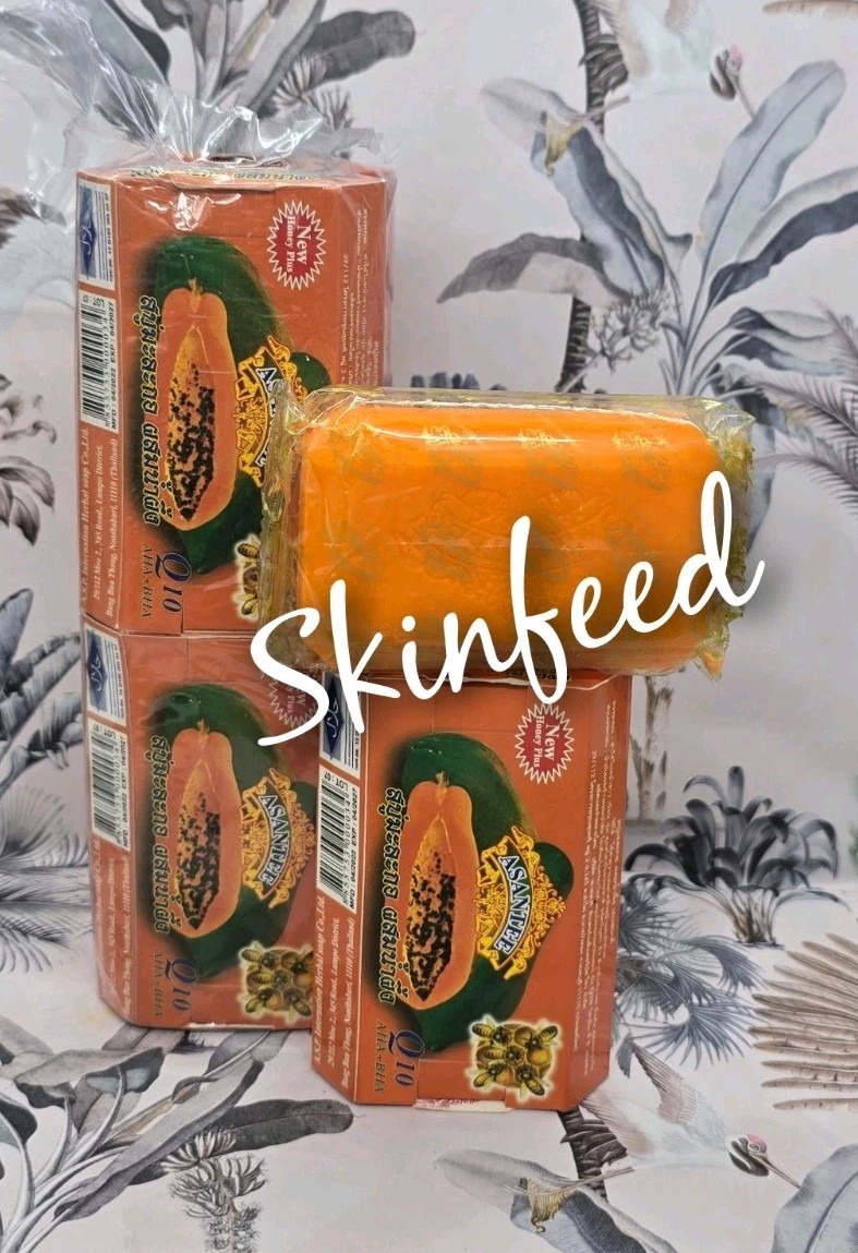 6 Asantee Thai Herbal Papaya Honey Soap with Q10, AHA, BHA Skin Whitenin 125g