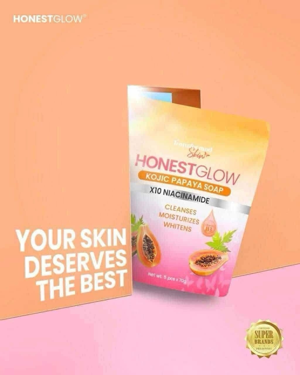 Honest Glow Kojic Papaya Soap X10 Niacinamide (5Pcs X 70g)
