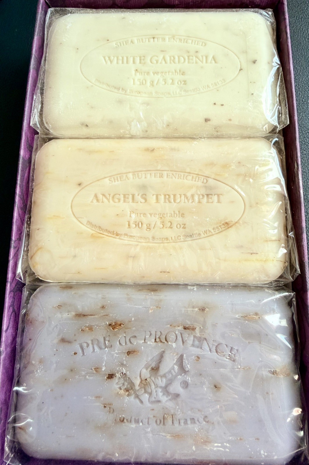 Pre de Provence (3) 150gm French Shea Bath Bars Gardenia, Angels Trumpet & other