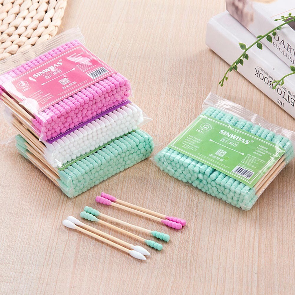 100x Cotton Swabs Swab Q-tips Wood Wooden Handle Cleaning Applicators Cosmetic