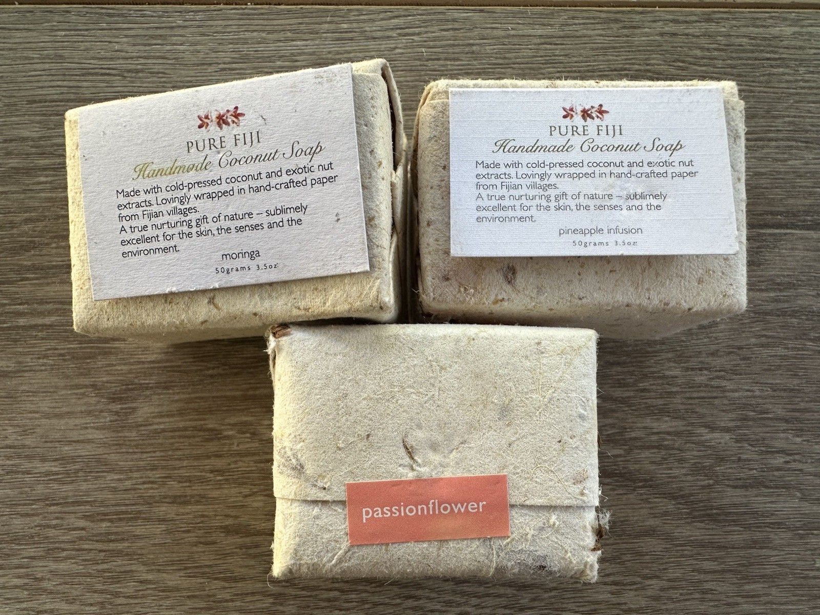 Pure Fiji Coconut Bar Soap 3.5oz Set Of 3 – Pineapple, Moringa, Passionflower