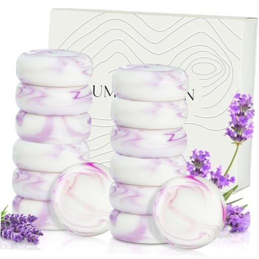 14 Pack Travel Size Lavender Soap, Individually Wrapped Handmade 4-In-1 Purple