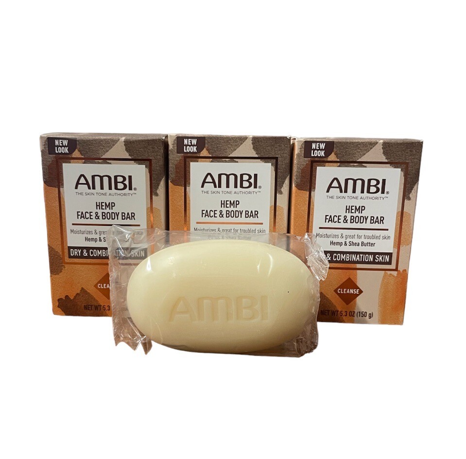 AMBI HEMP & SHEA BUTTER FACE & BODY BAR DRY & COMBINATION SKIN{ 3 } 150 ML Each