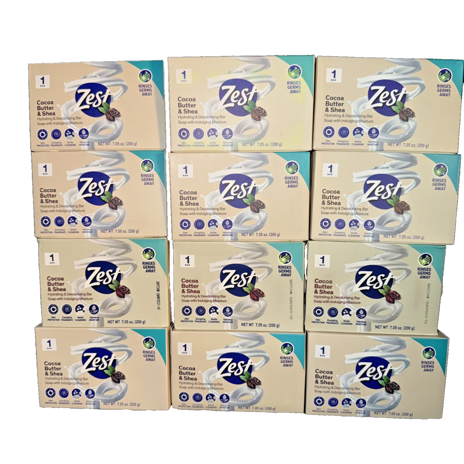 12 Zest Jumbo COCOA BUTTER & SHEA Hydrating & Deodorizing Jumbo Bar Soap 12