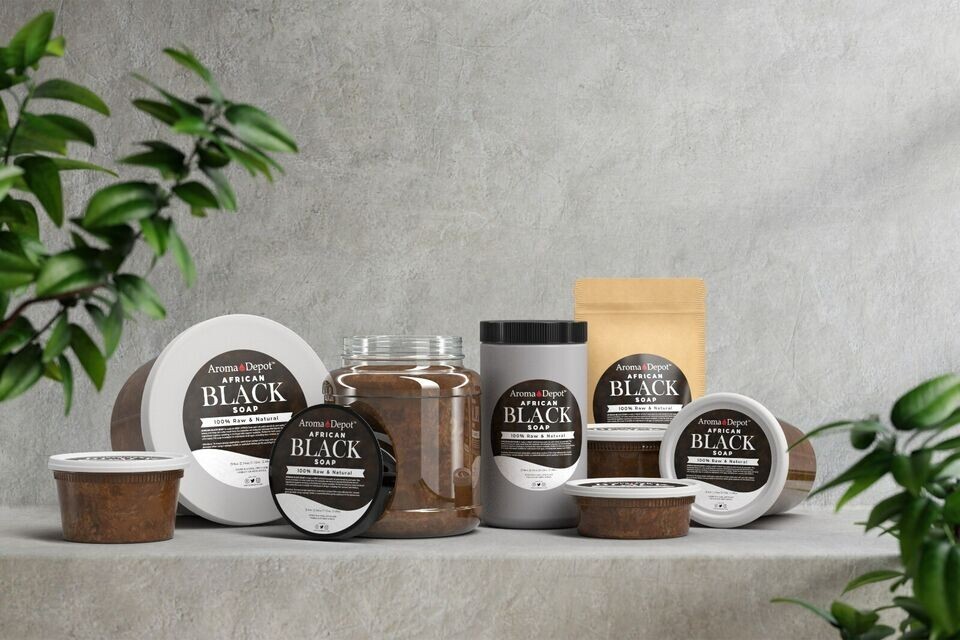 Raw African Black Soap Paste 8 oz. WHOLESALE Natural Wash Face Body Hair 6 PACK