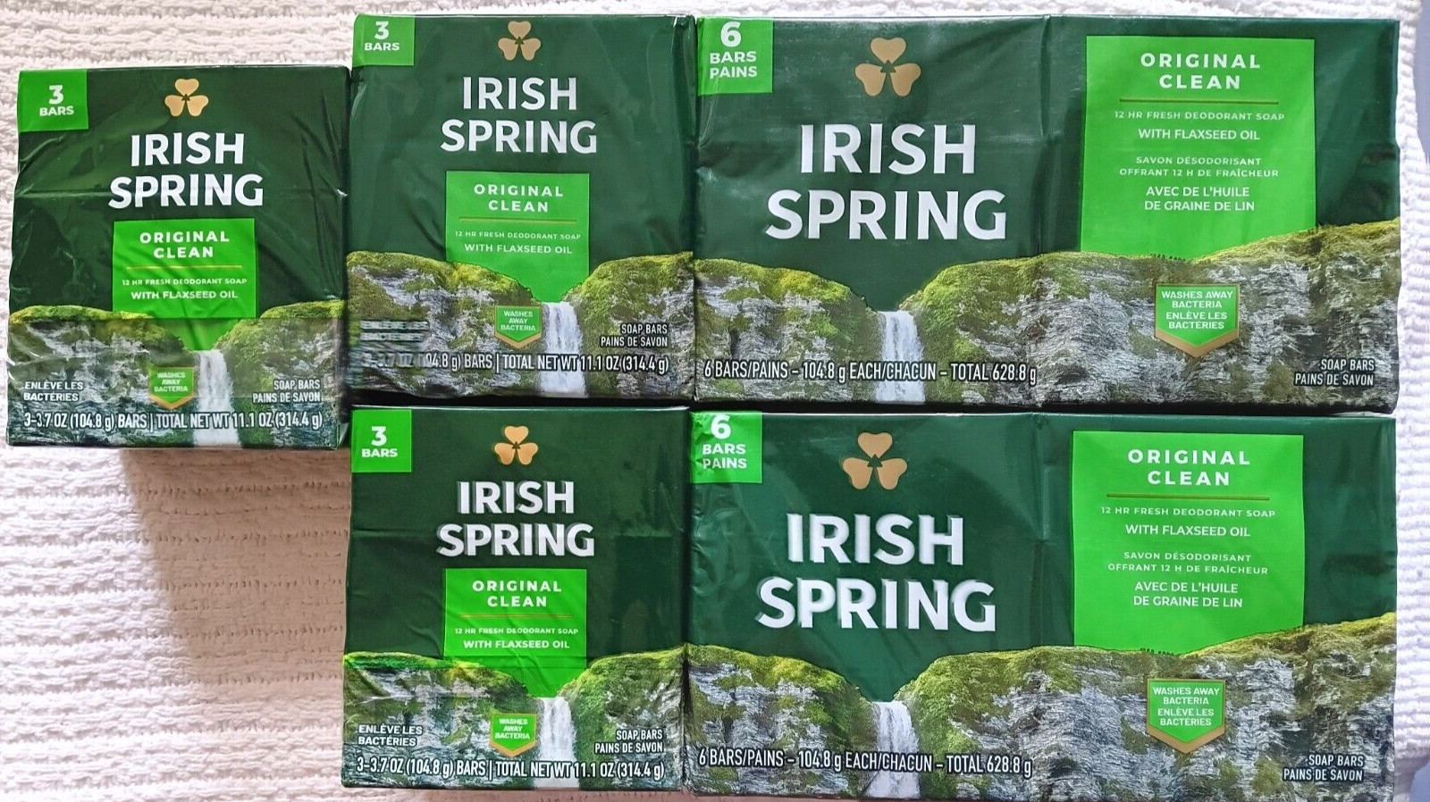 Irish Spring Deodorant Soap Bar Lot 12 HR 21 Bars Original Clean Flaxseed Oil