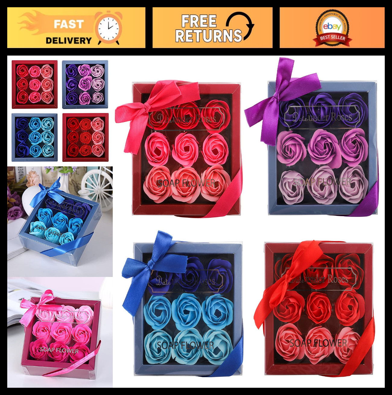 Floral Scented Bath Soap Petals – 36 Pcs Rose Essential Oil Gift Set for All Occ