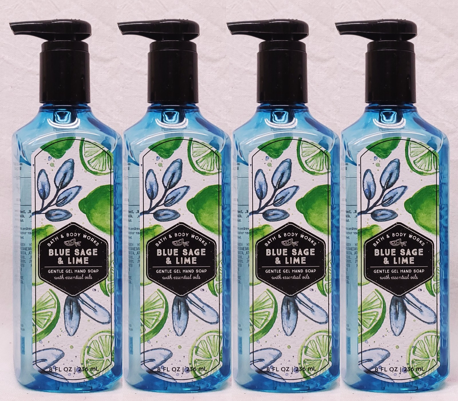4 Bath & Body Works BLUE SAGE & LIME Gentle Cleansing Gel Hand Soap Wash