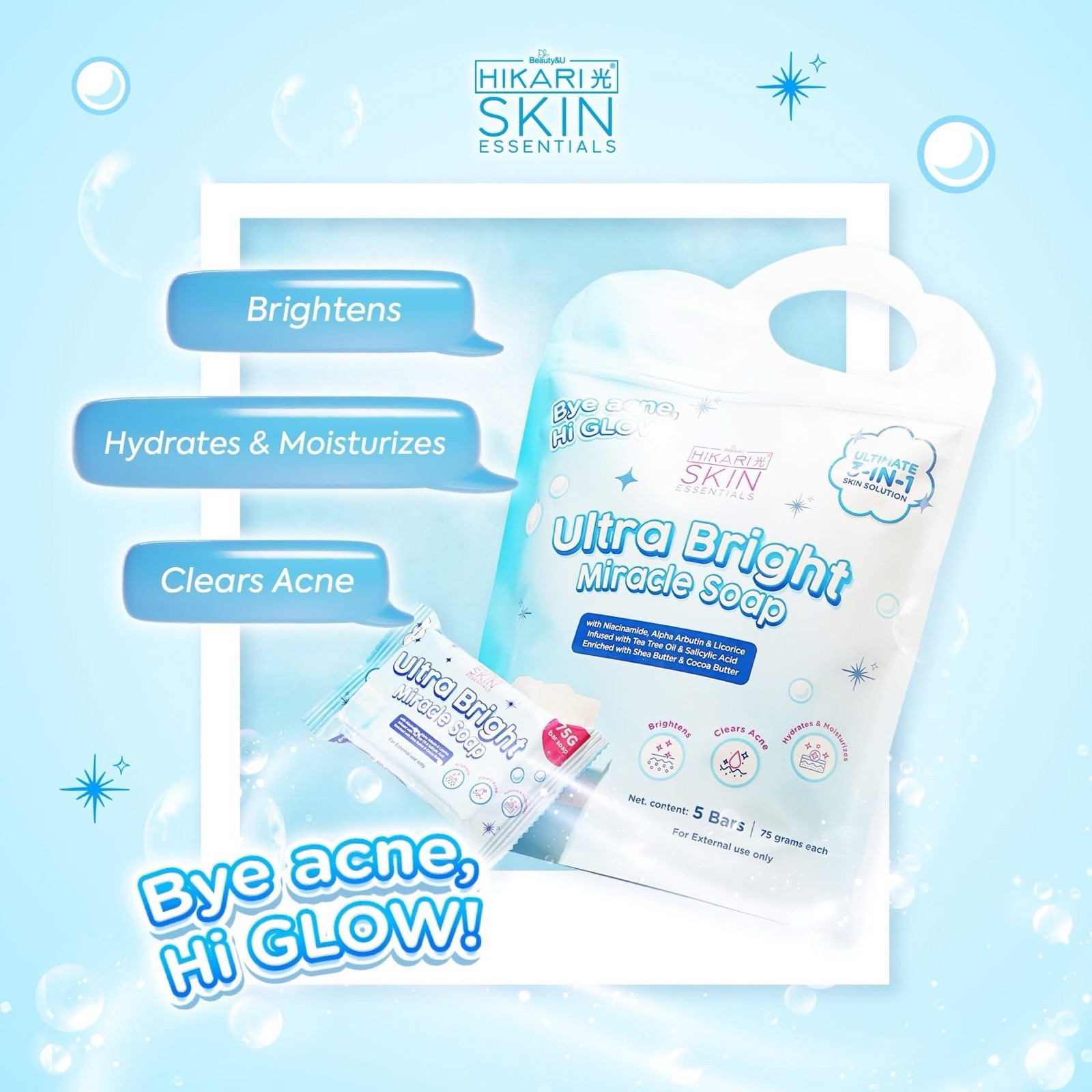 5 Bars Hikari UltraBright Miracle Soap – Gentle Daily Cleanse for Smooth Skin