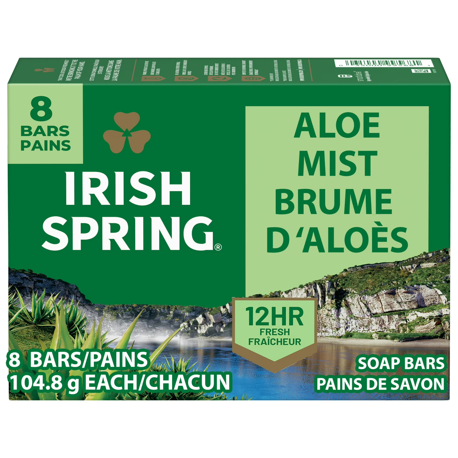 Irish Spring Aloe Mist Deodorant Bar Soap for Men – 8 Pack (3.7 oz Each)