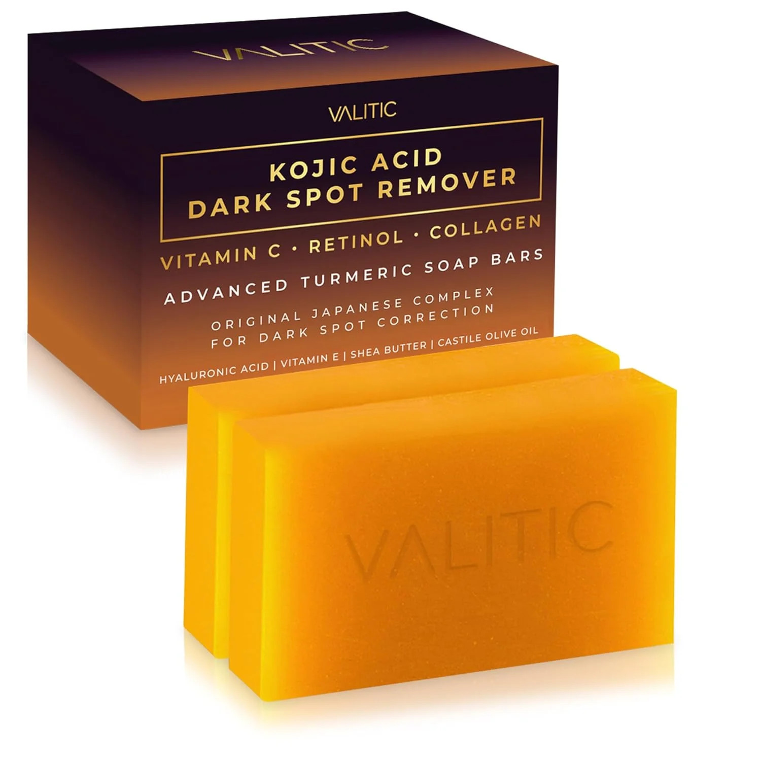 2xKojic Acid Dark Spot Remover Soap Bars with VitaminC,Retinol,Collagen,Turmeric
