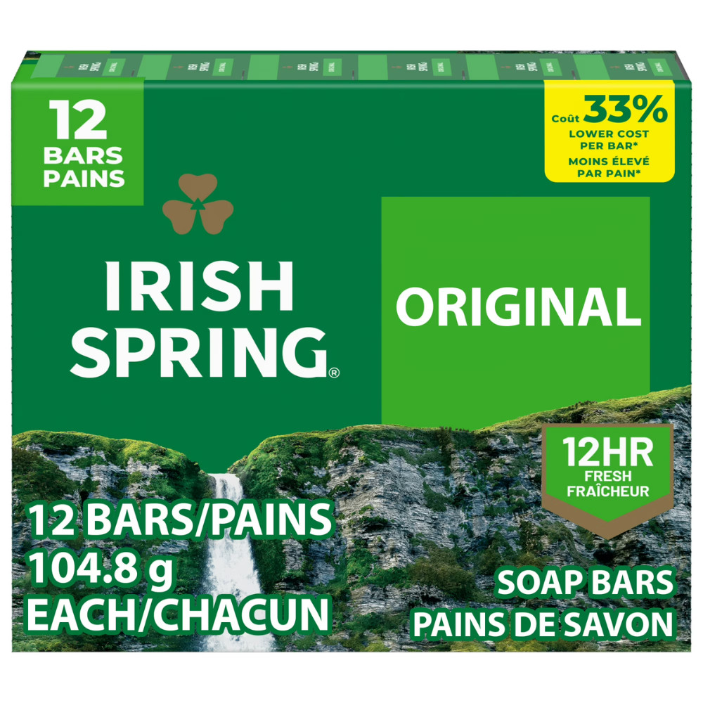 Irish Spring Original Clean Men’s Bar Soap, 3.7 Oz, 12 Count, 4 Pack, Total 48Ct