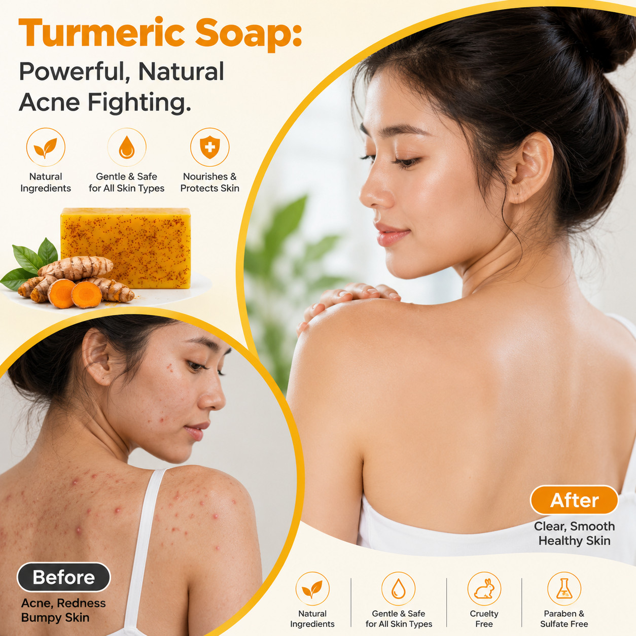 Turmeric Kojic Acid Soap 5 Pack Face & Body Deep Clean Brightening Natural Bar