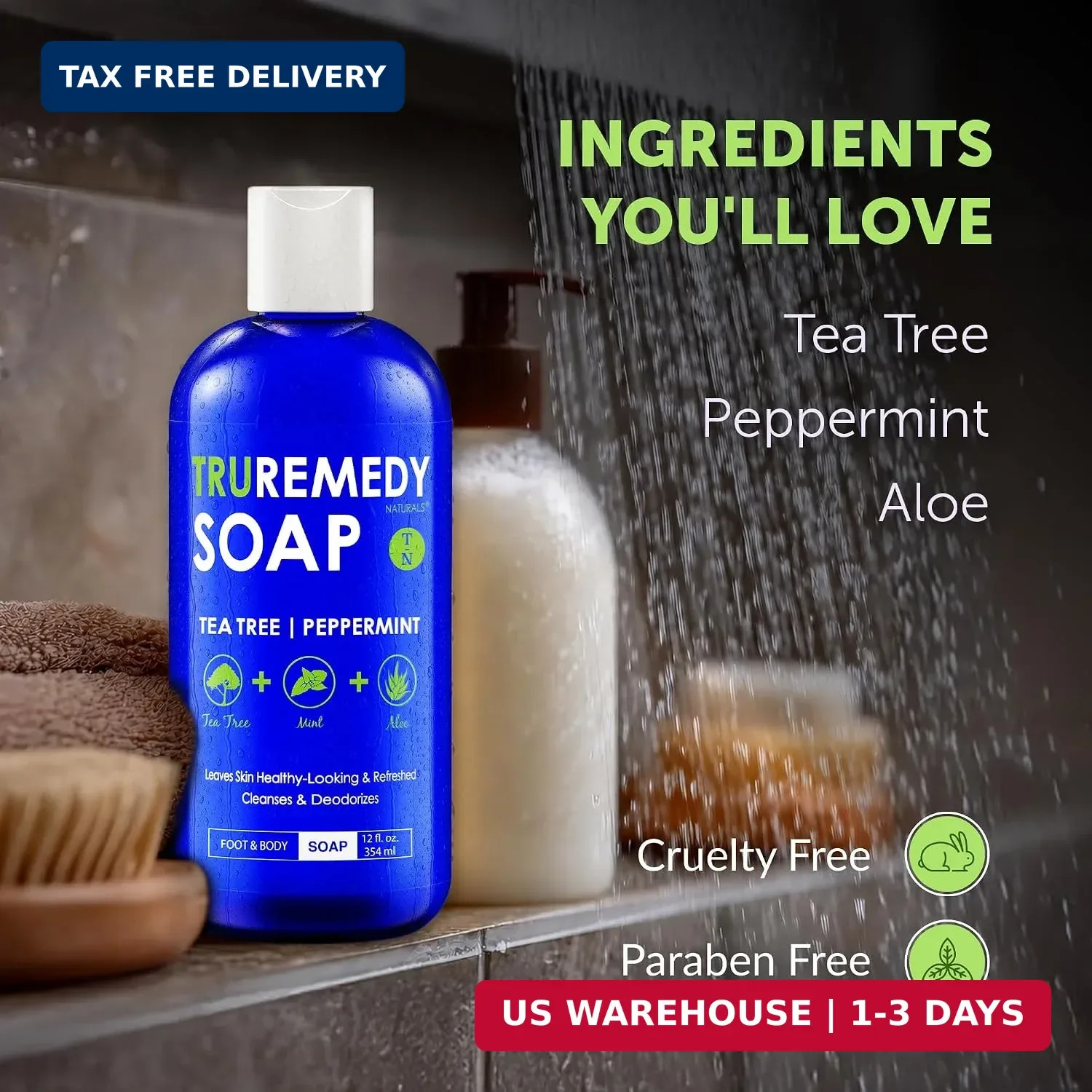 Truremedy Naturals 12 oz Tea Tree Oil Body Wash – Invigorating Tea Tree Soap wit