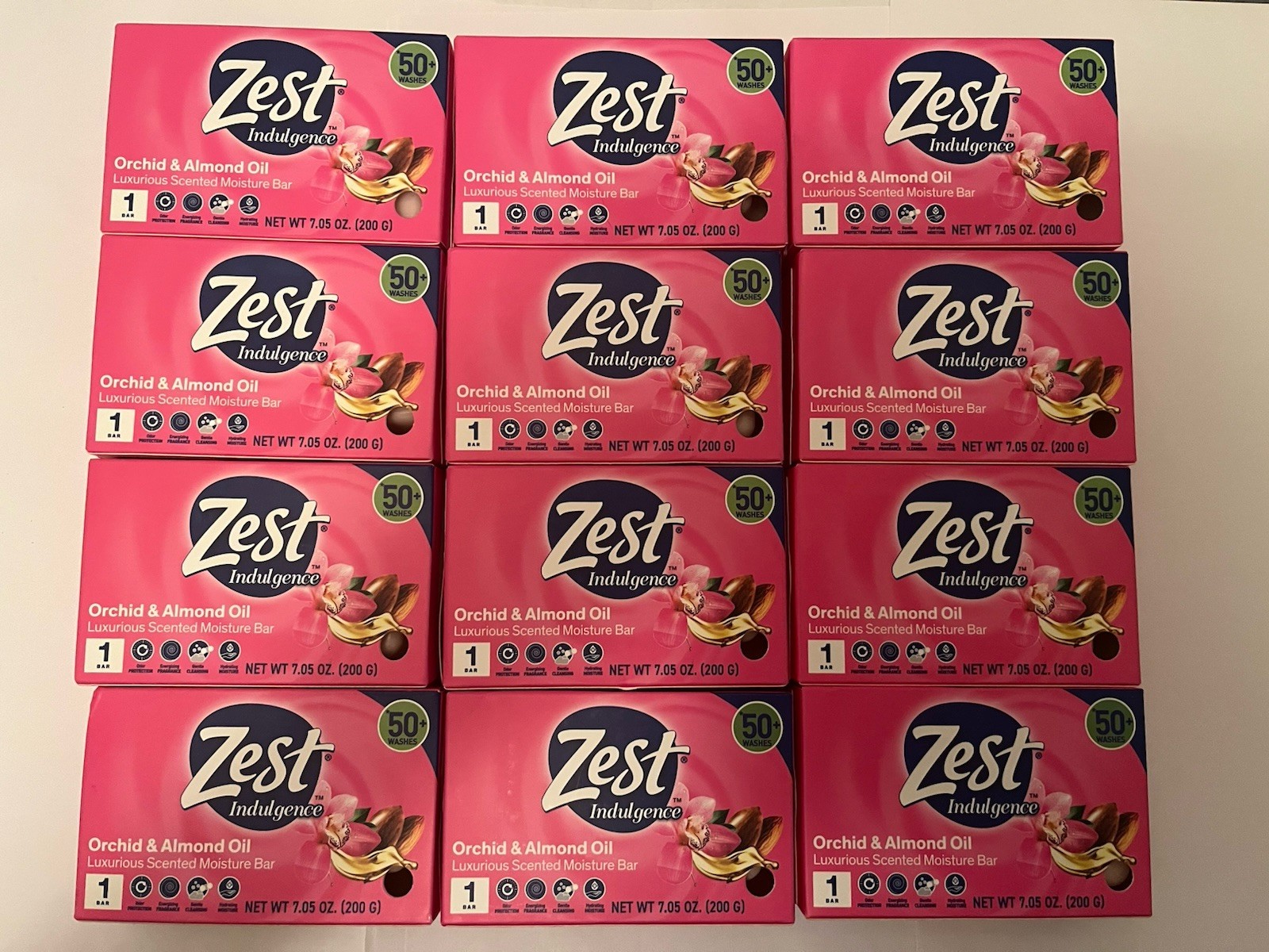 Huge Lot of 12 Zest Indulgence Orchid & Almond Oil Bar Soap Giant 7.05oz Bars