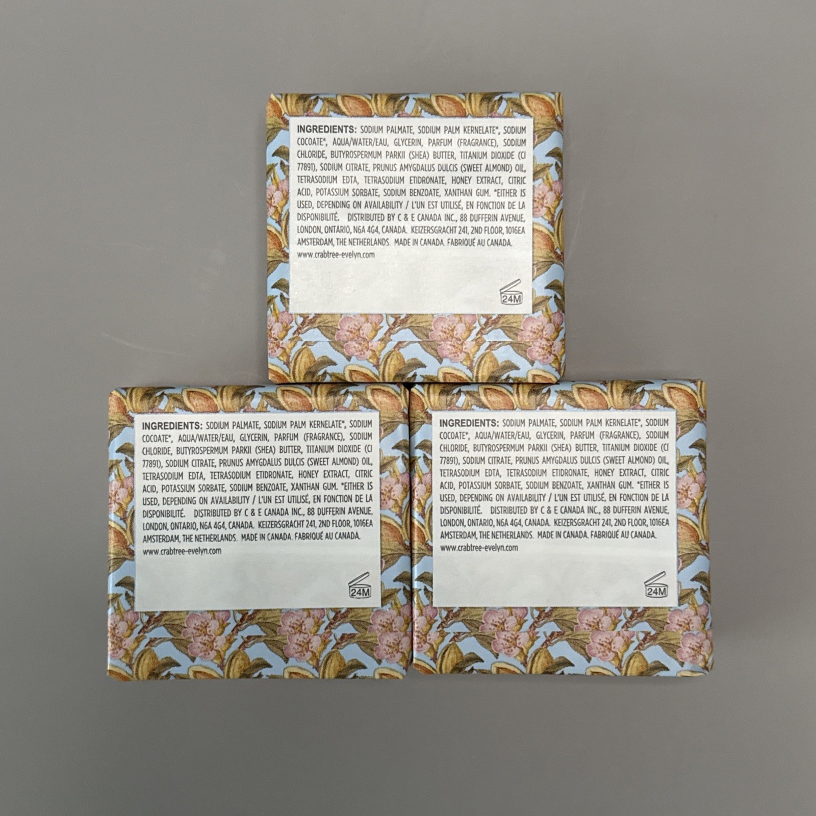 Crabtree & Evelyn ALMOND AND HONEY Triple Milled Soap Bar Set of 3 – 3x 3.5oz