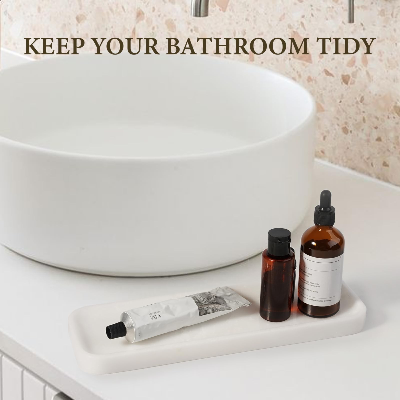 Koville Marble Tray, 12″x4″ Marble Vanity Tray for Bathroom Kitchen Counterto…
