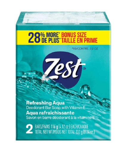 Zest Soap Refreshing Aqua Bath Bars 4.12 Ounce (Pack of 2)