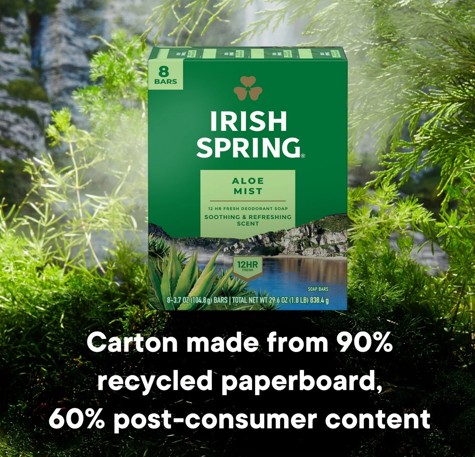 Irish Spring Aloe Mist Deodorant Bar Soap for Men – 8 Pack (3.7 oz Each)