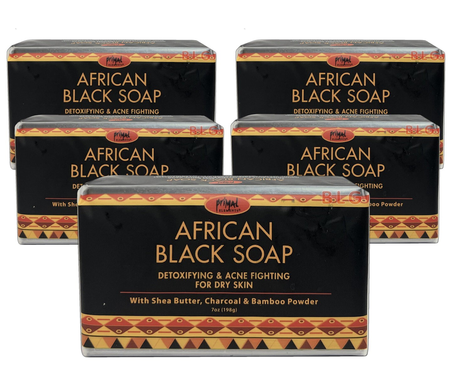 AFRICAN BLACK SOAP Detoxifying Acne Fighting Shea Butter & Charcoal 7 oz. 5-Bars