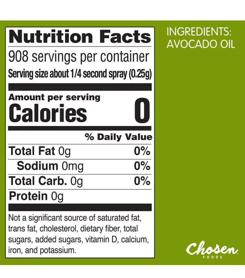 4 Pk Chosen Foods 100% Pure Avocado Oil Spray, Cooking, Dressing, 13.5 oz, Each