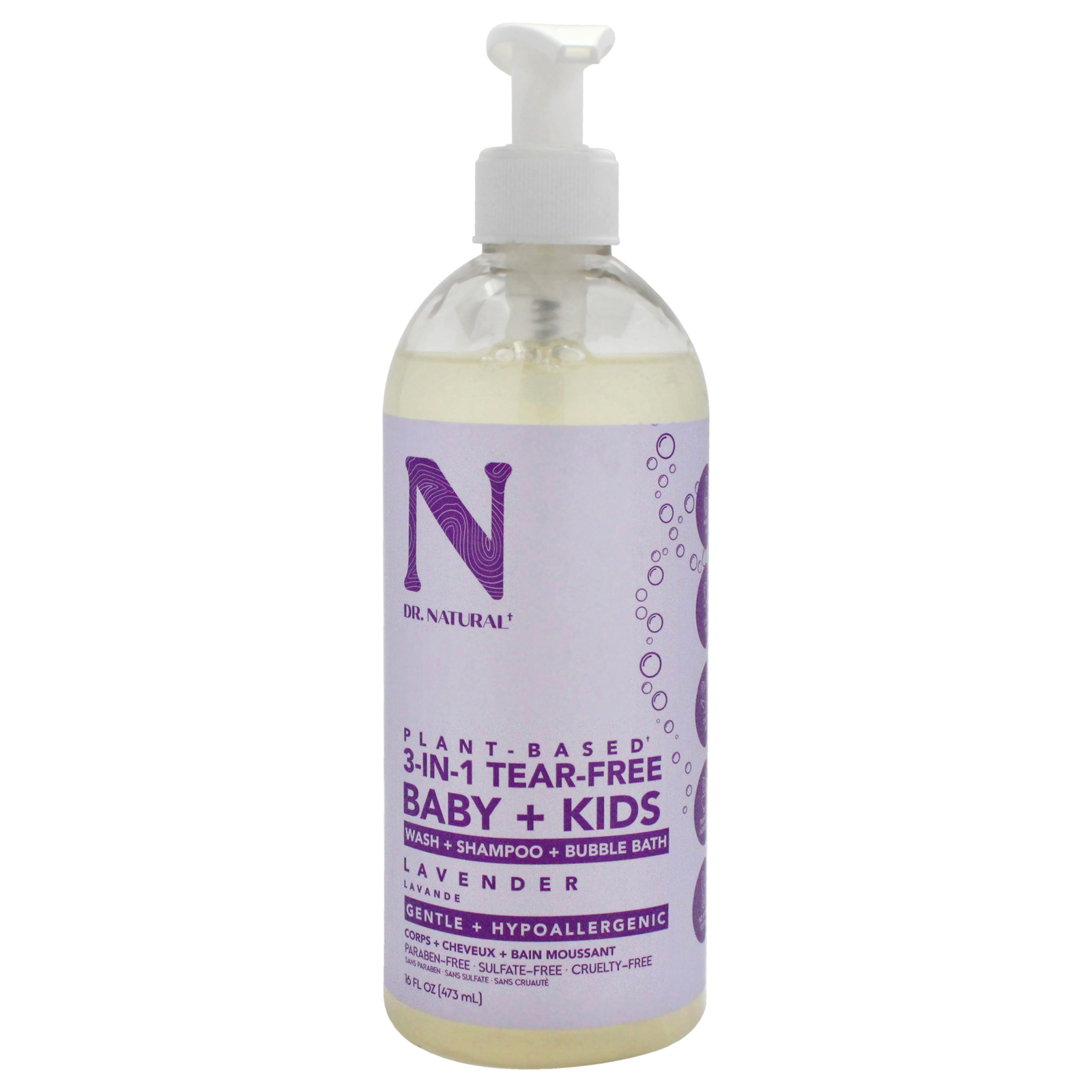 3-in-1 Tear-Free Baby Plus Kids Soap – Lavender by Dr. Natural for Kids – 16 oz