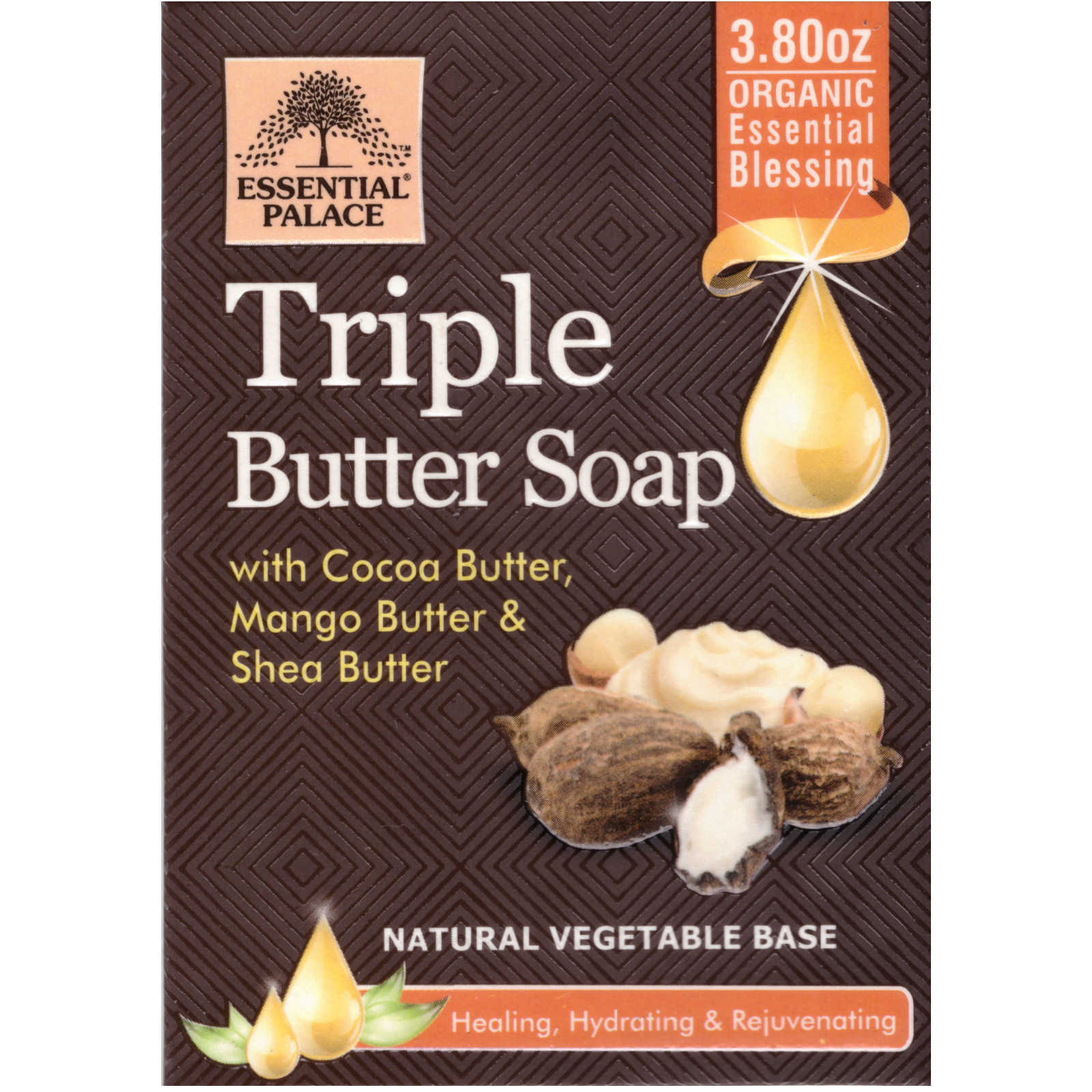 Organic Triple Butter Soap Healing Hydrating Rejuvenating Vegetable Base 3.80 OZ