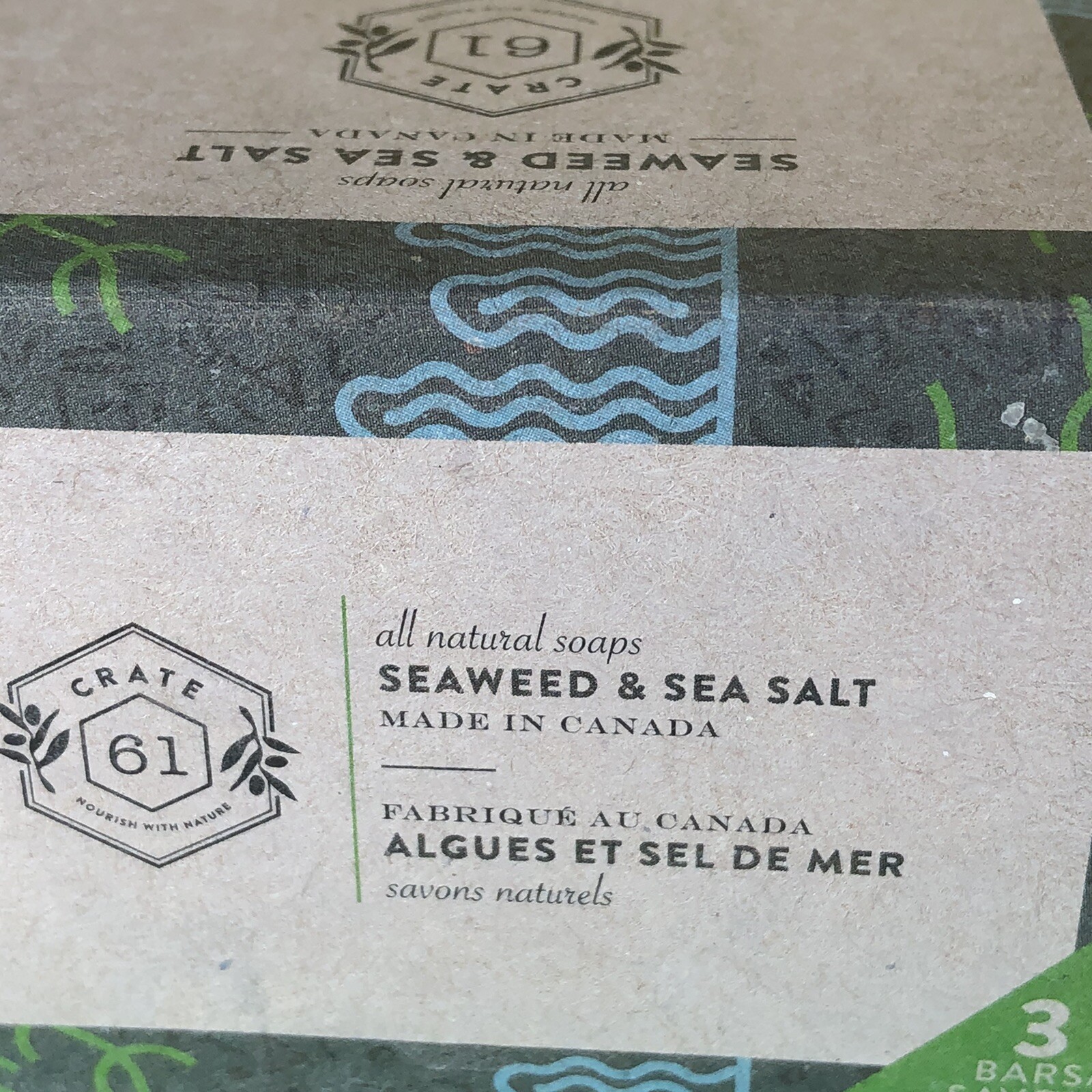 Crate 61 Soap SEAWEED & SEA SALT 3x4oz/110g total 330g/12oz 3 bars MadeInCanada