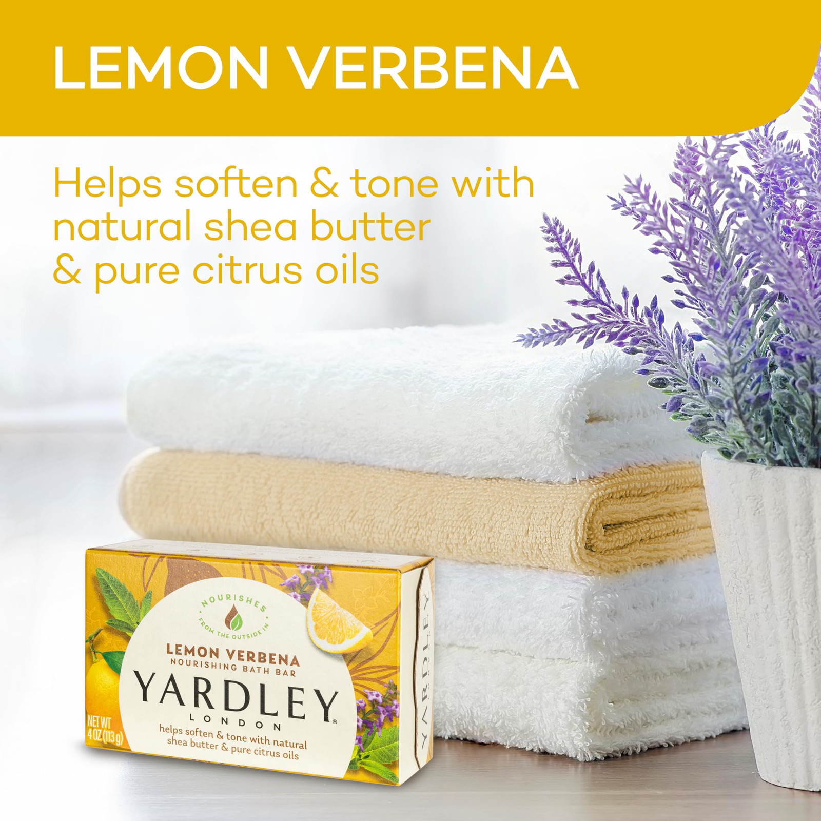 Yardley London Lemon Verbena Moisturizing Soap Bar with Shea Butter 4.25 oz
