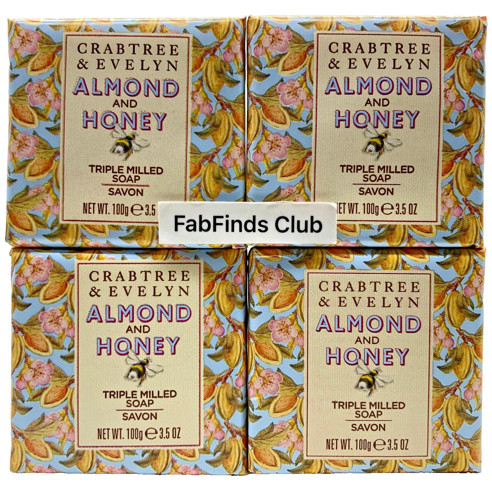 4x Crabtree & Evelyn Almond and Honey Bar Soap Triple Milled