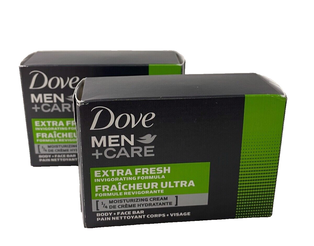 Lot of 2 Dove Body/Face Bar Soap Men + Care Extra Fresh 4 oz. NEW in box