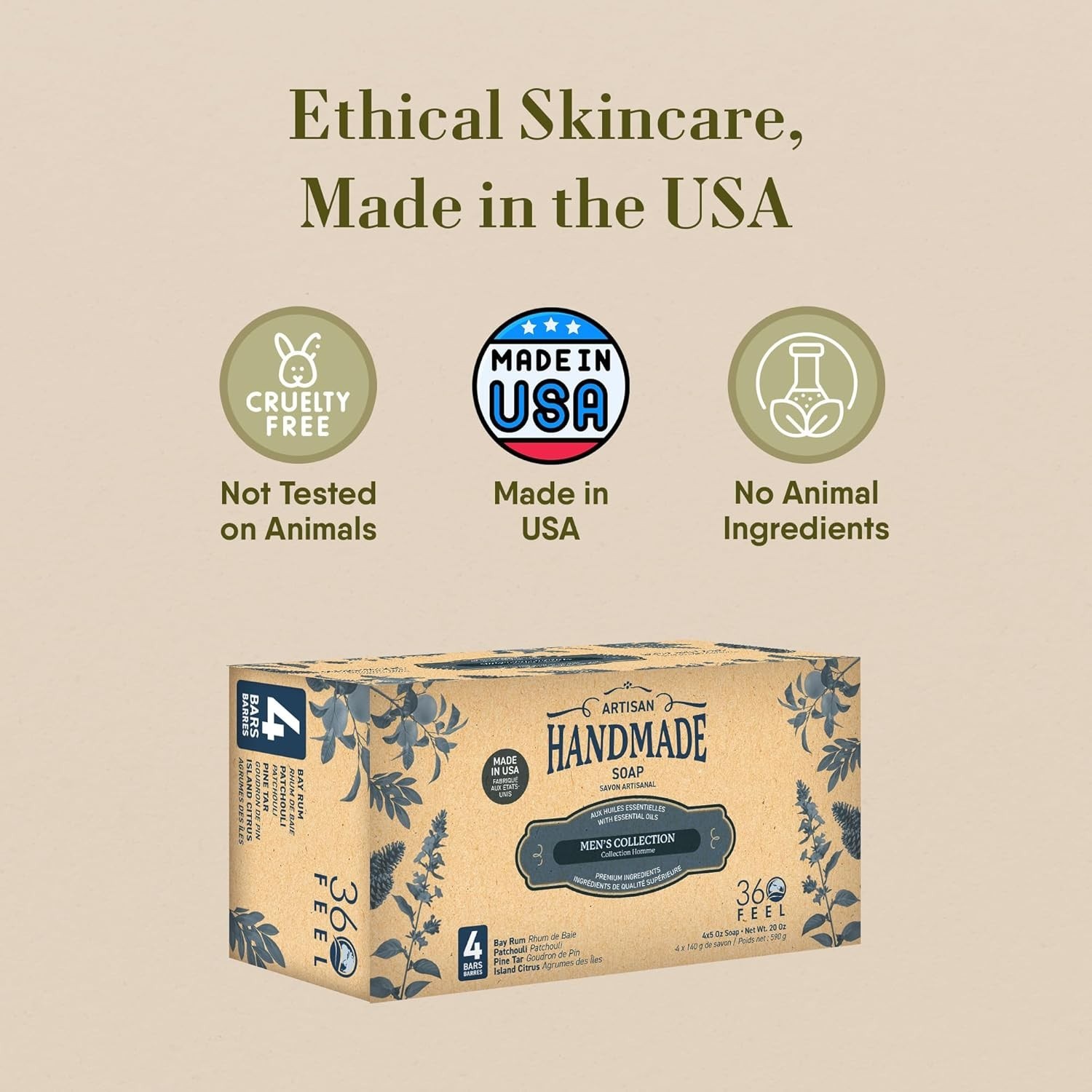 Artisan Men’s Soap Collection – Sensitive Skin Formula, 4 Travel Size Bars