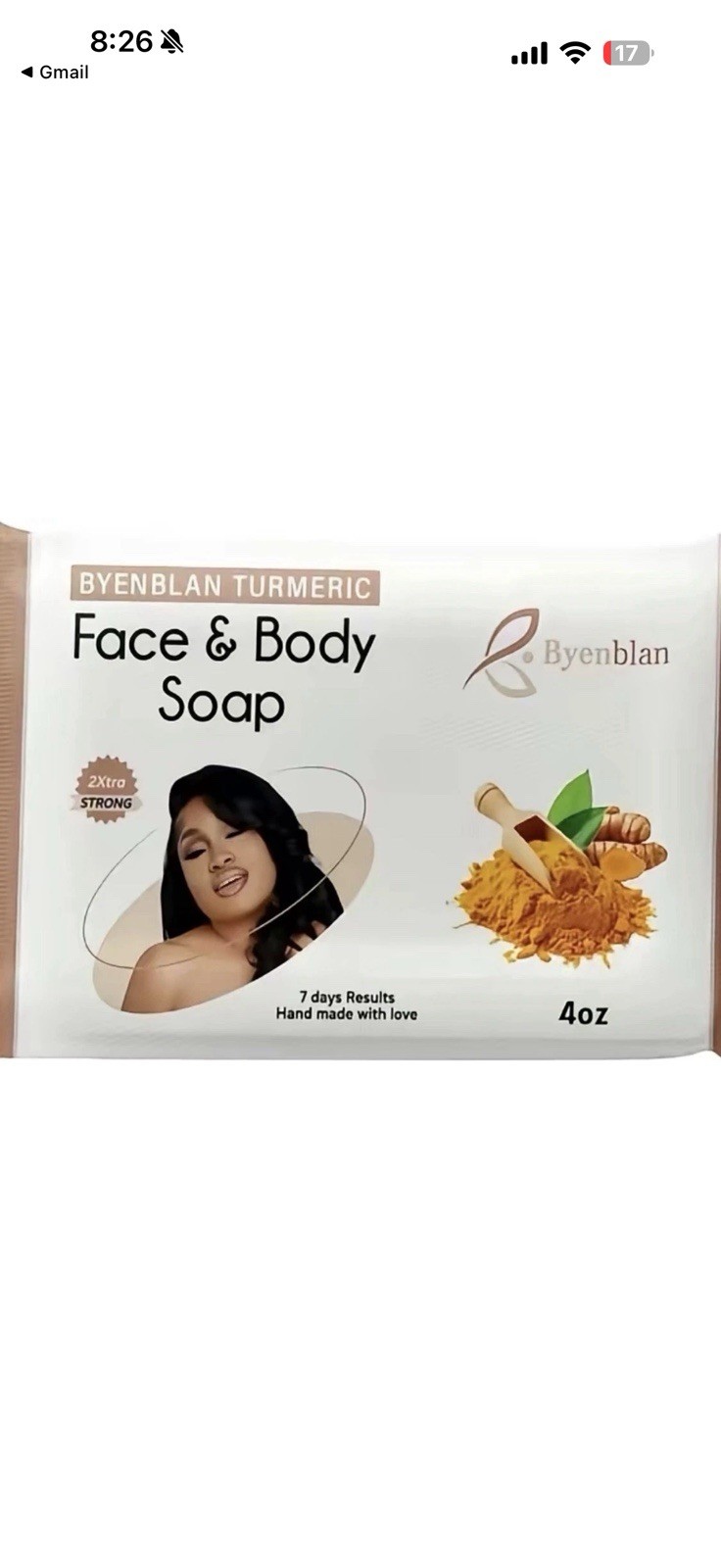 Byenblan Face & Body Soap Turmeric Hand Made White Face Body 4oz
