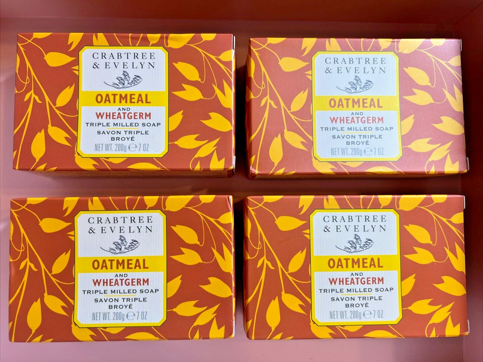 4x Crabtree Evelyn Bar Soap OATMEAL & WHEATGERM Triple Milled 7oz Jumbo Size LOT