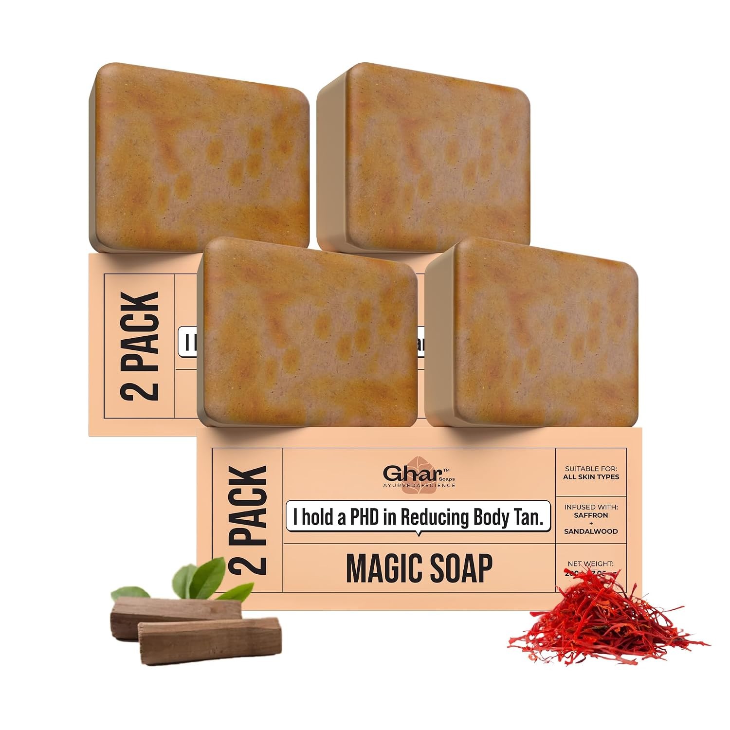 Ghar Soaps Sandalwood & Saffron Bath Soap Handmade 100g Each Pack Of 4