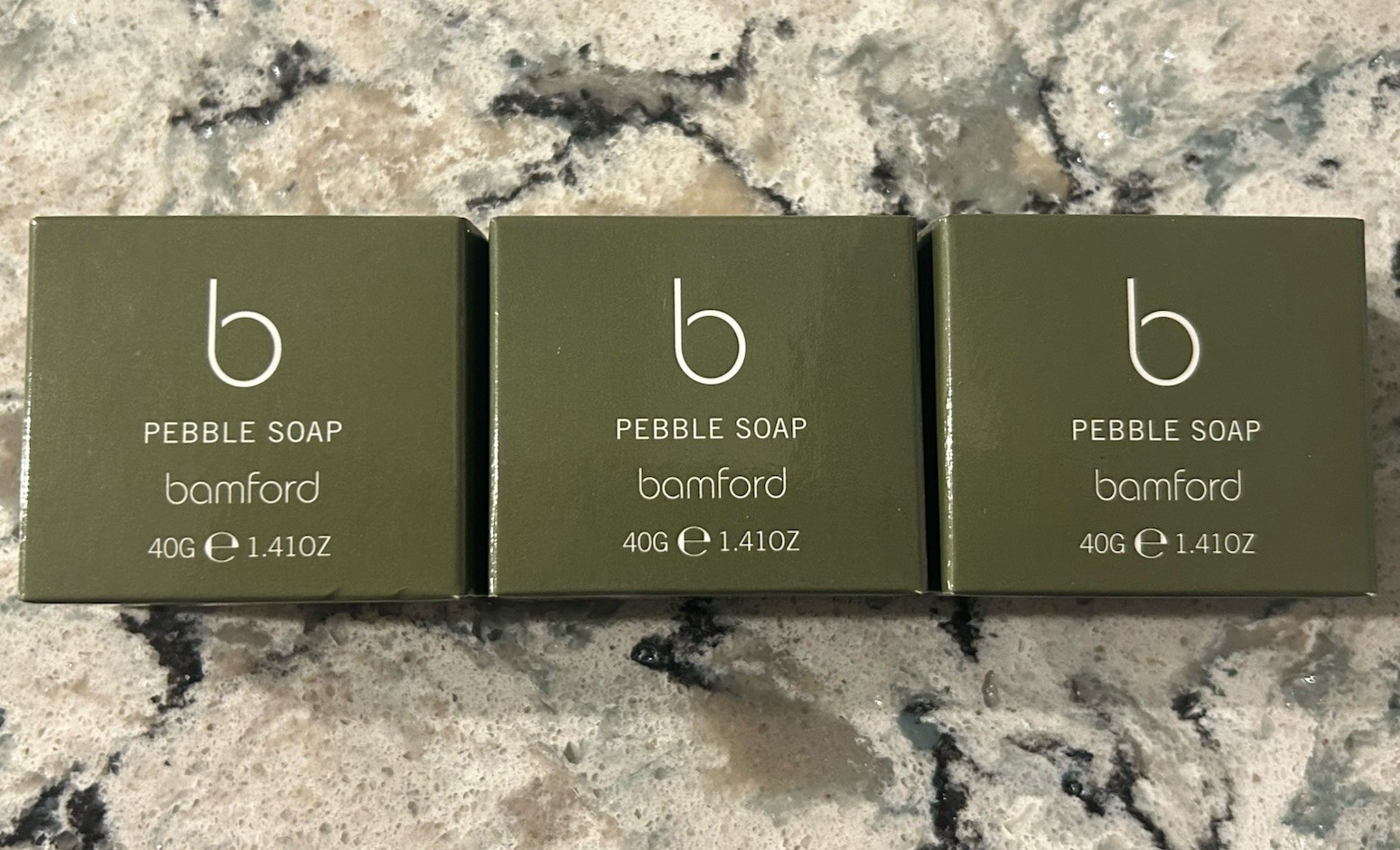 Bamford Small 1.7oz Pebble Soap GERANIUM LAVENDER PEPPERMINT Set Of 3