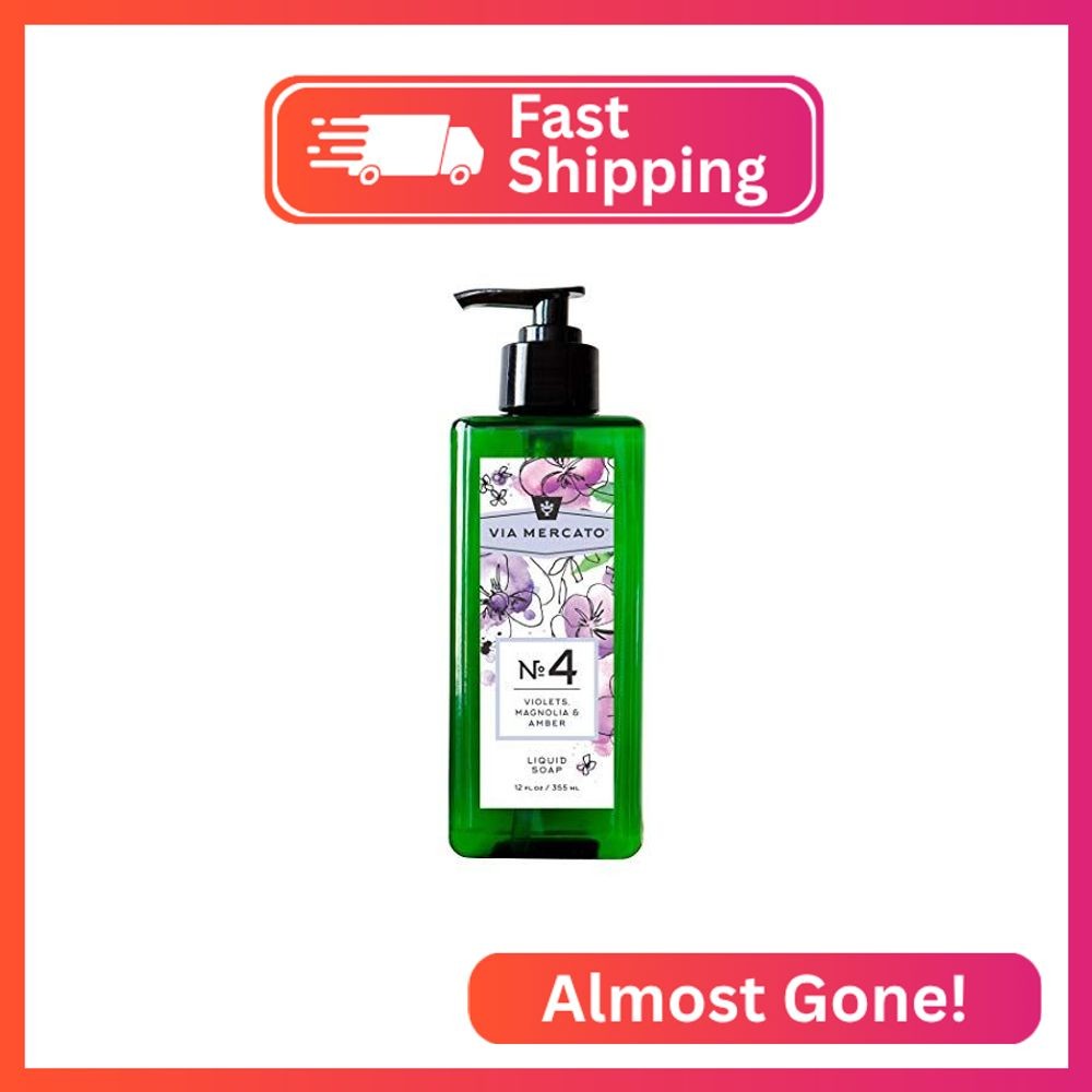 Via Mercato Liquid Soap, Shea Butter Enriched (12 oz), No. 4 – Violets, Magnolia