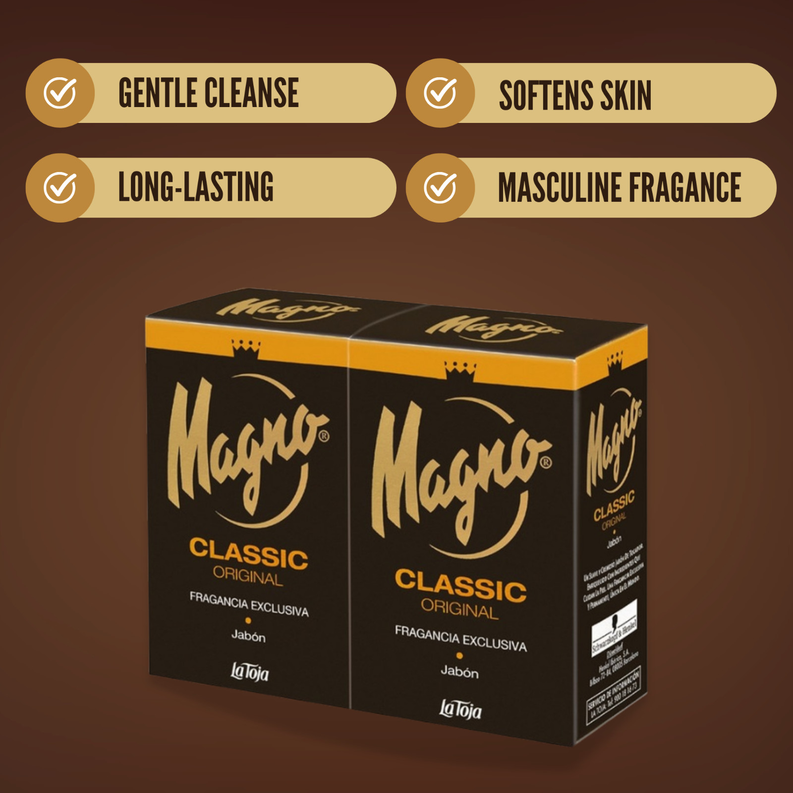Magno Classic Twin Pack Bar Soap 100g, Masculine Scent 3-Pack (6 Bars)