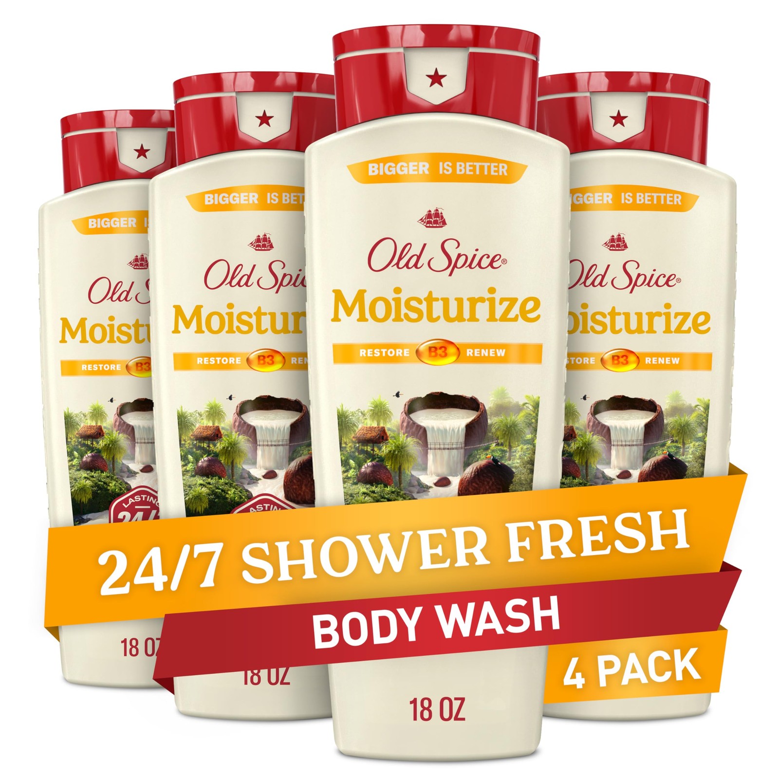Old Spice Cleansing Body Wash for Men, 24/7 Shower Fresh 18 Fl Oz (Pack of 4)