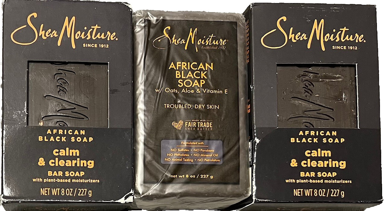 3 Pack Shea Moisture African Black Bar Soap w/ Shea Butter – 8 OZ Per Bar – New