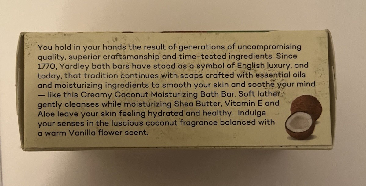 Lot of 12 Yardley London Moisturizing Bath Bar Creamy Coconut 4oz.