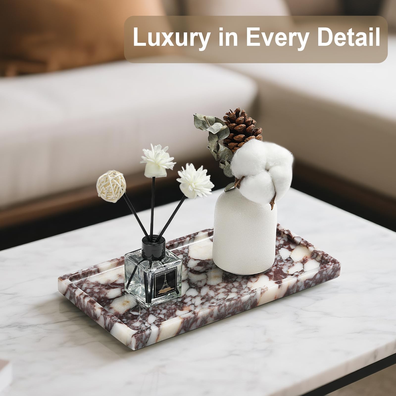 Natural Marble Vanity Tray – Moujings Genuine Marble Perfume Tray for Bathroom D