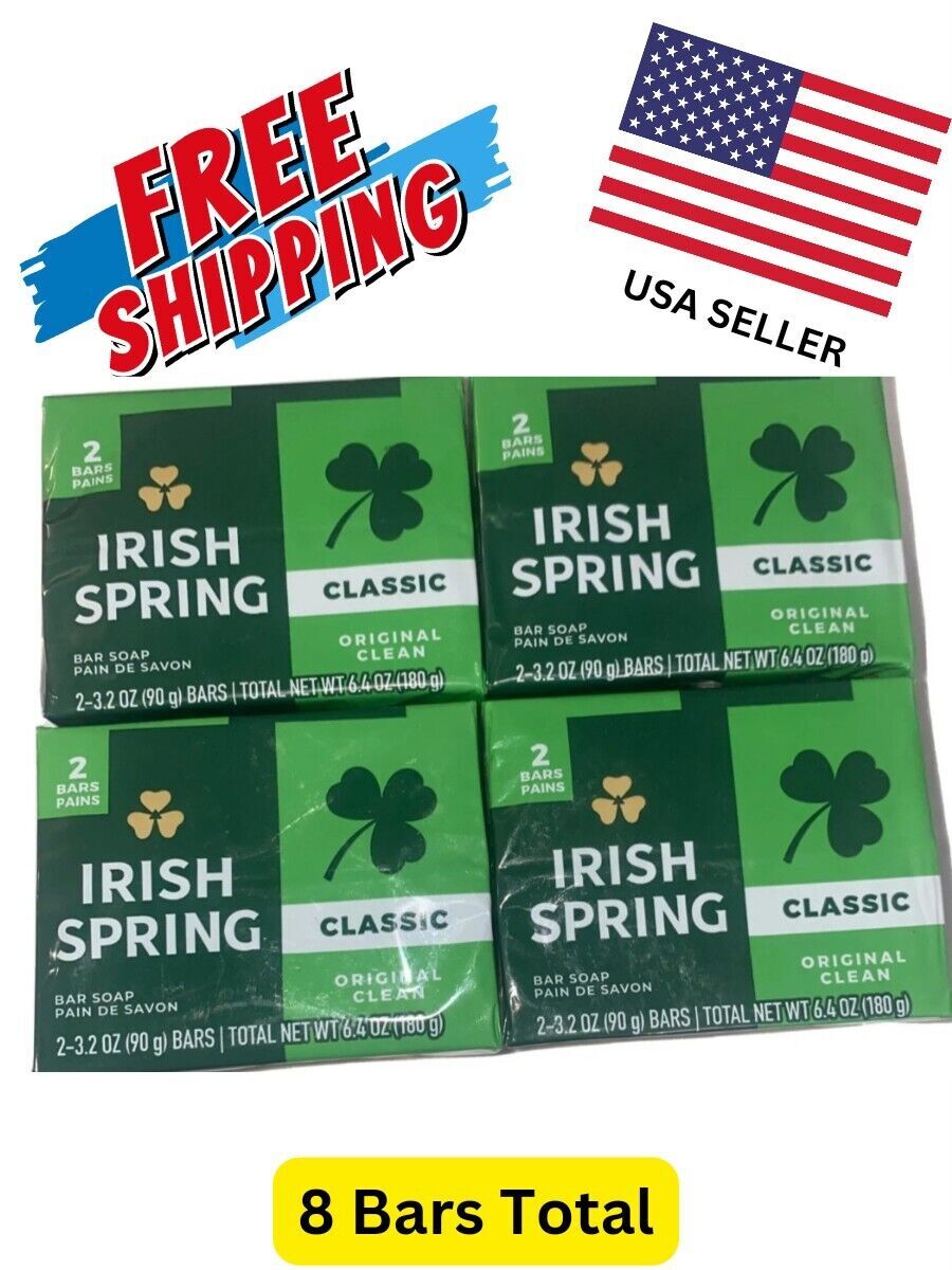 Irish Spring Original Scent Classic Bar Soap – 8 Bars Total – 3.2 oz Lot of 4