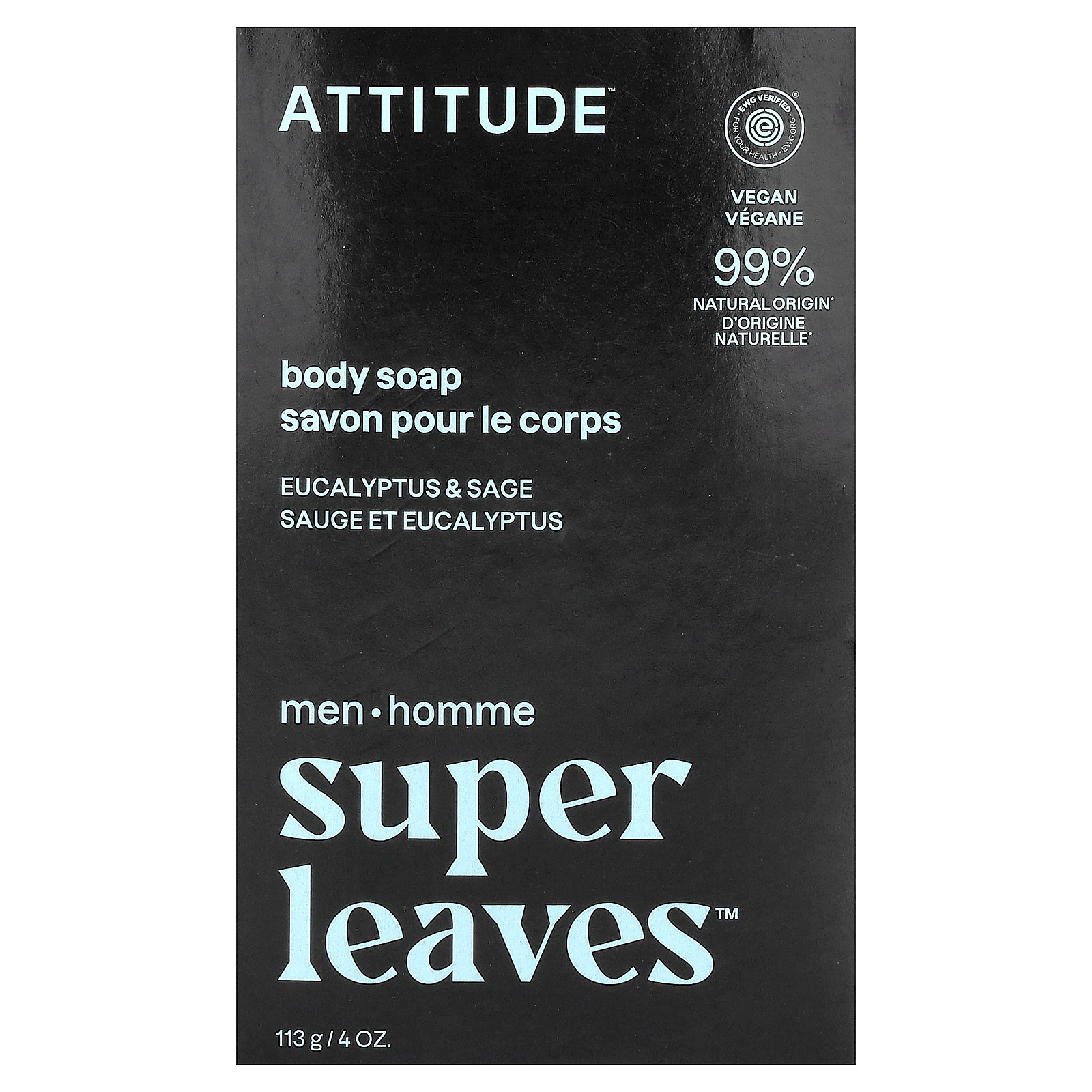 Super Leaves™, Body Bar Soap, For Men, Eucalyptus & Sage, 4 oz (113 g)