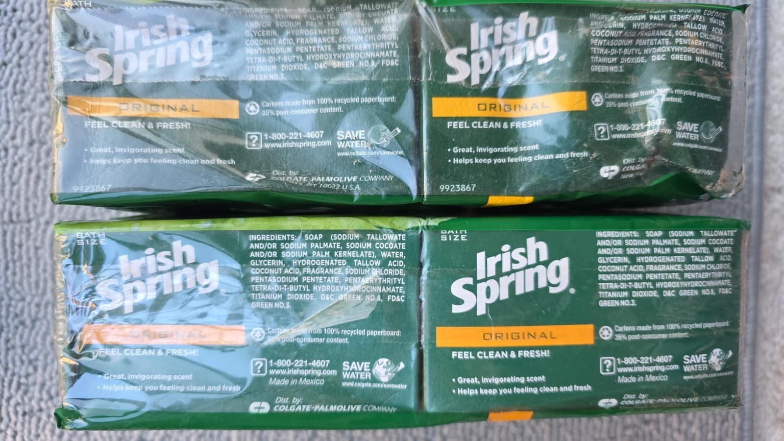 12 Irish Spring Original Clean Bar Soap 3.7 oz No Flaxseed or Linseed Oil DENTED