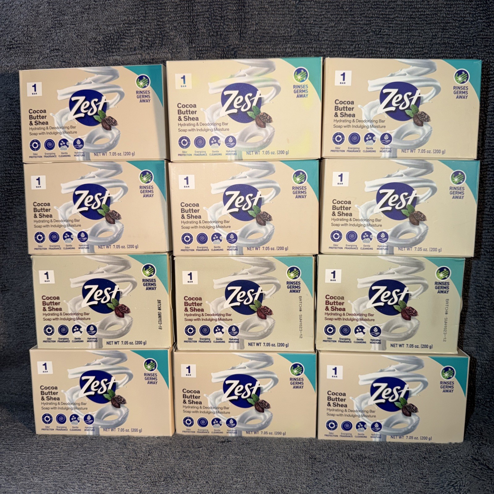 12 Zest 7.05 oz COCOA BUTTER & SHEA Hydrating & Deodorizing Jumbo Bar Soap